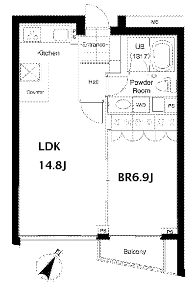 308�����Ԏ��}�@1LDK�@��L�ʐ�48.15m2