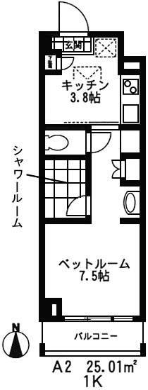 A2タイプ 1K 25.01m2