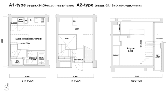 A1タイプ・A2タイプ　間取り図