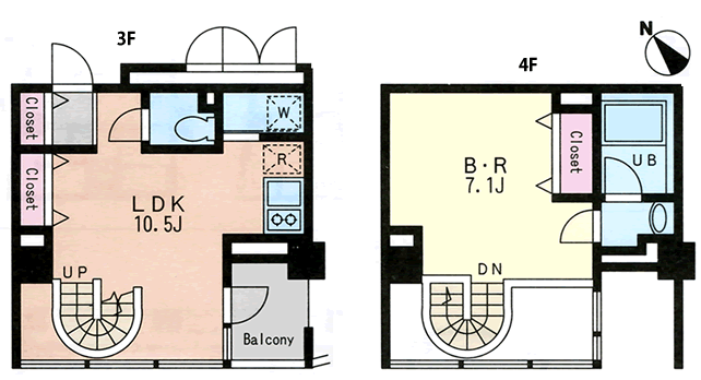 Jタイプ　1LDK（メゾネットタイプ）　44.96ｍ2