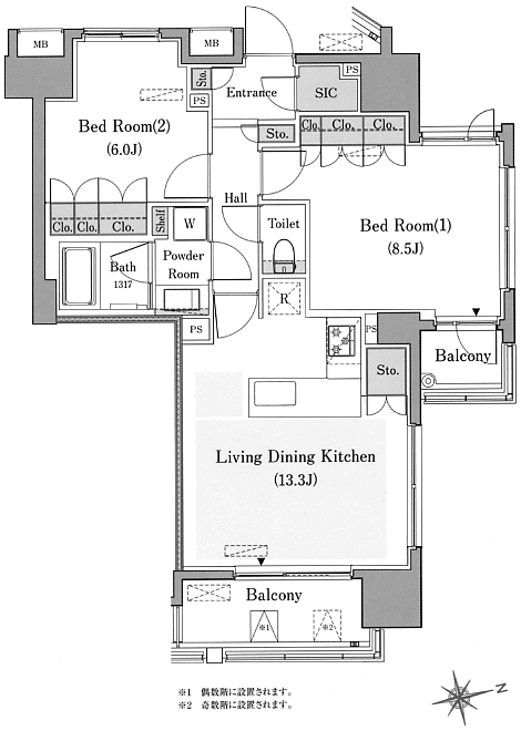 Hタイプ　2LDK　65.03ｍ2