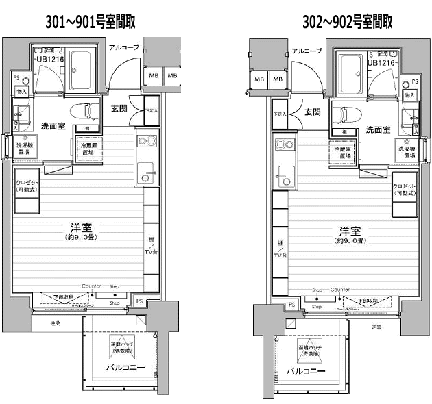 BT7　3～9階間取り図