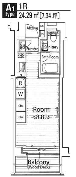 A1タイプ　1R　24.29ｍ2