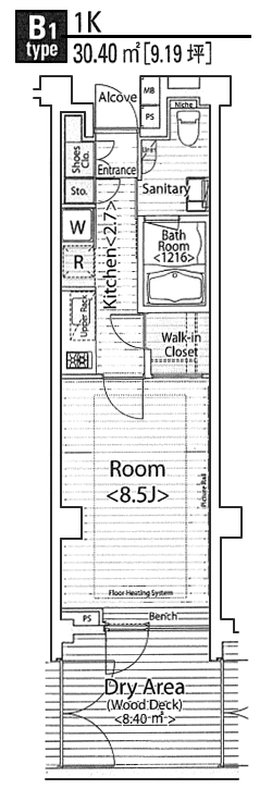 B1タイプ　1K　30.40ｍ2