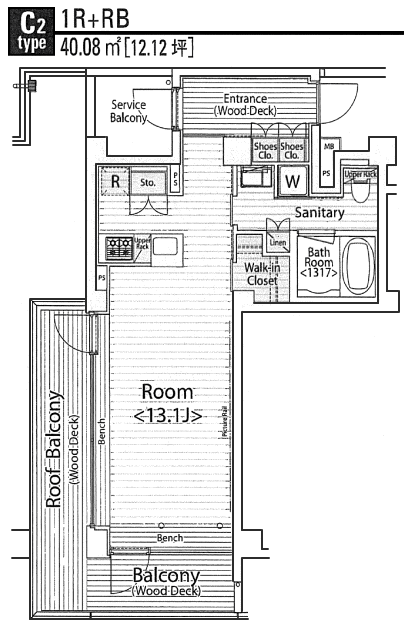 C2タイプ　1R+RB　40.08ｍ2