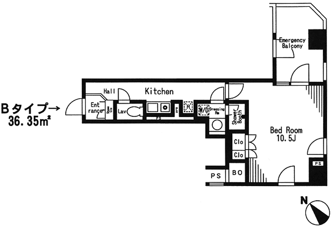 Bタイプ　1K　36.35ｍ2