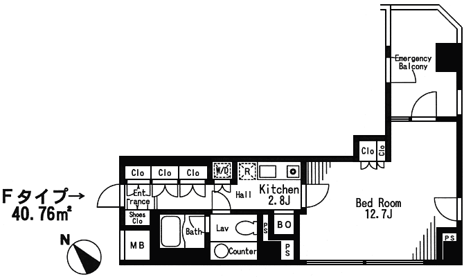 Fタイプ　1K　40.76ｍ2