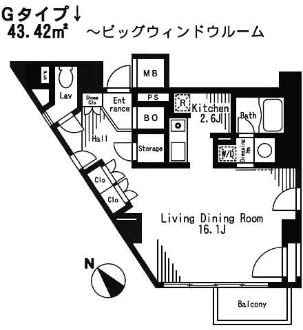 Gタイプ　1K　43.42ｍ2