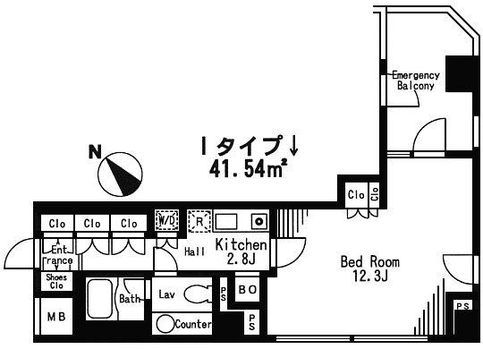 Iタイプ　1K　41.54ｍ2