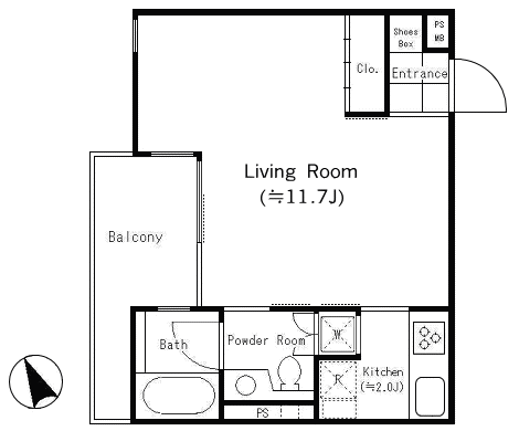 Bタイプ　1K　35.00ｍ2