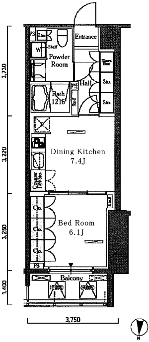 Bタイプ　1DK　38.25ｍ2