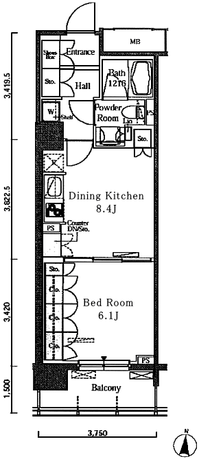 Gタイプ　1DK　38.80ｍ2