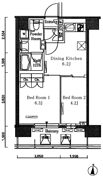 Iタイプ　2DK　38.75ｍ2