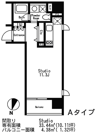 Aタイプ　Studio　33.44ｍ2