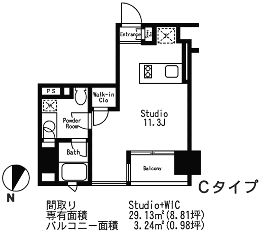 Cタイプ　Studio+WIC　29.13ｍ2