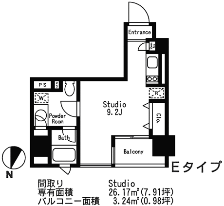 Eタイプ　Studio　26.17ｍ2