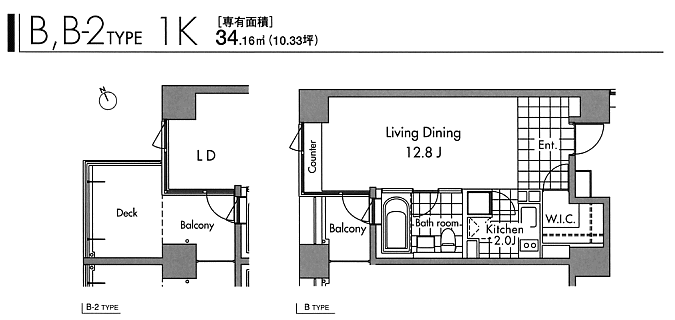 Bタイプ　1K　34.16ｍ2