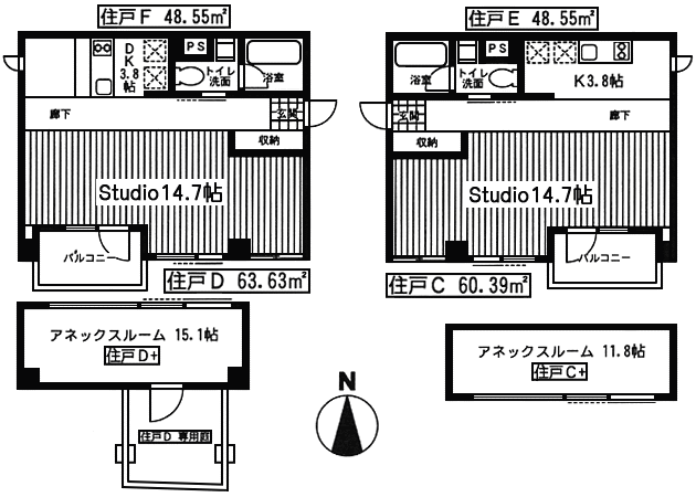 3階・4階　平面図