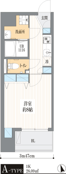 Aタイプ　1K　28.09ｍ2