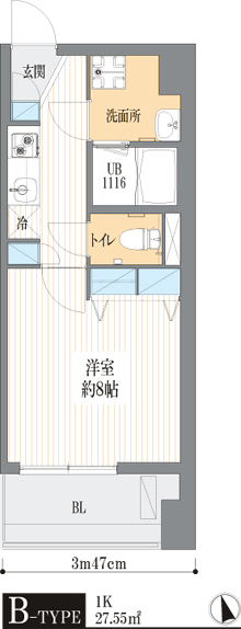 Bタイプ　1K　27.55ｍ2