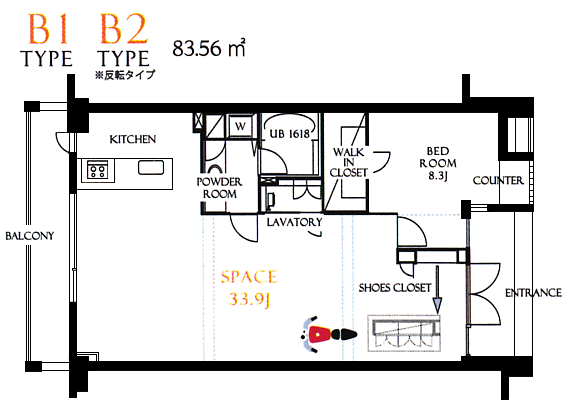 B1・B2タイプ　1LDK　83.56ｍ2