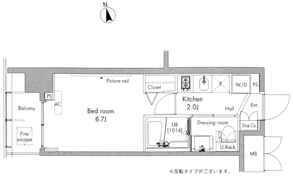 Bタイプ　1K　21.57ｍ2