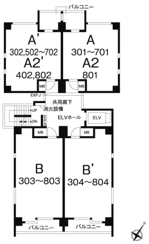 3階～8階平面図