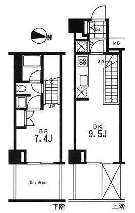 M4タイプ　1DK（メゾネット）　43.43ｍ2