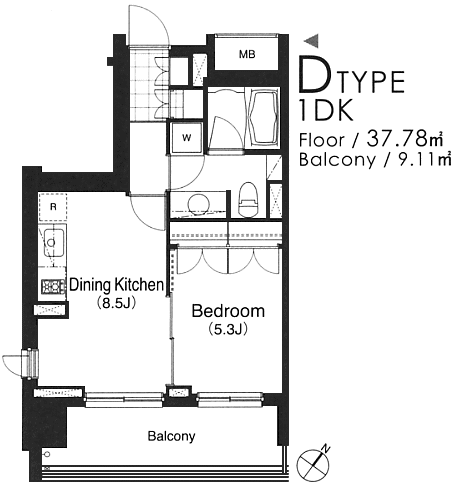 Dタイプ　1DK　37.78ｍ2