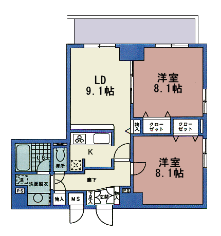 Rタイプ　2DK　51.85ｍ2